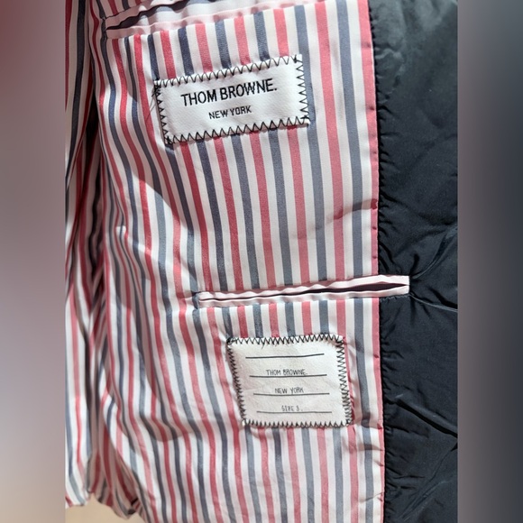 Thom Browne Black Puffer Jacket with White Stripes - Picture 3 of 6